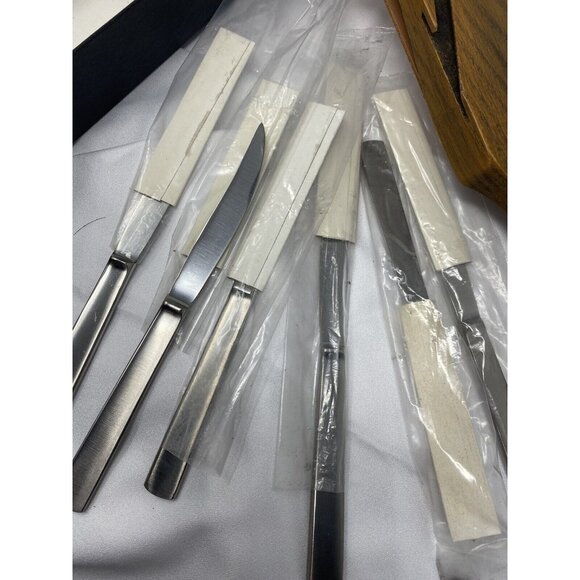 Vintage Staunton 6 Pc Steak Knife Set With Oak & Leather Stropper New - Picture 4 of 10